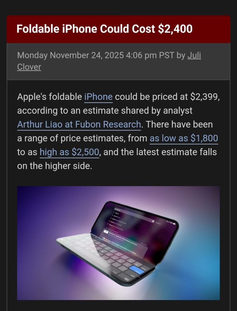 Складной iPhone может стоить 2400 долларов